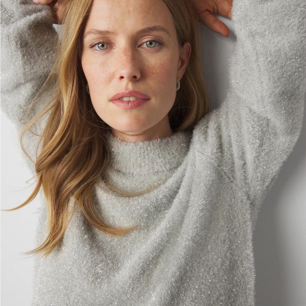 White House Black Market Silver Tinsel Sweater - Picture 2 of 13
